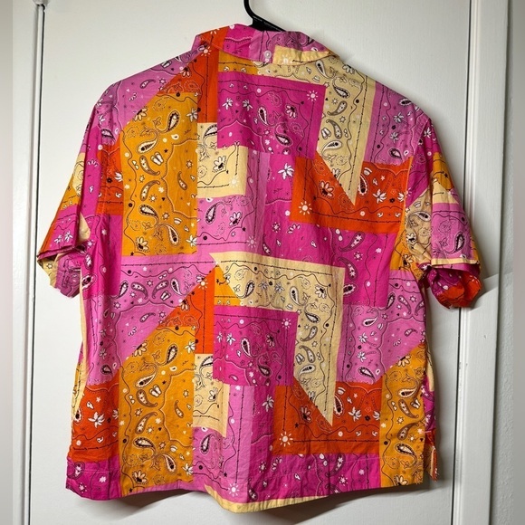 NWT Aerie Poplin Cotton Novelty Paisley Patchwork Button Front Pajama PJ Top XS - Picture 11 of 16